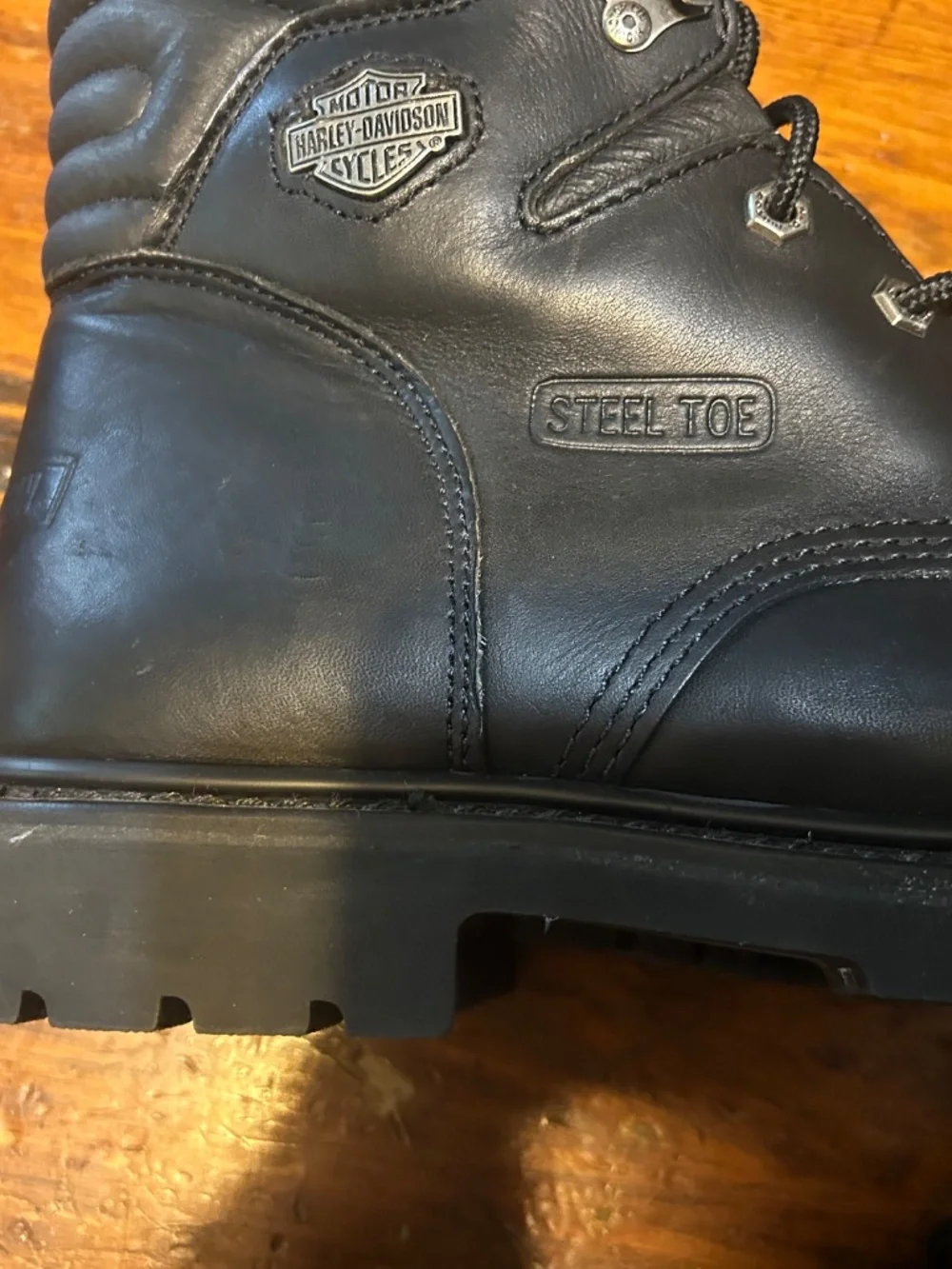 Black Harley Davidson Motor Cycle Lace Up Steel Toe Boots